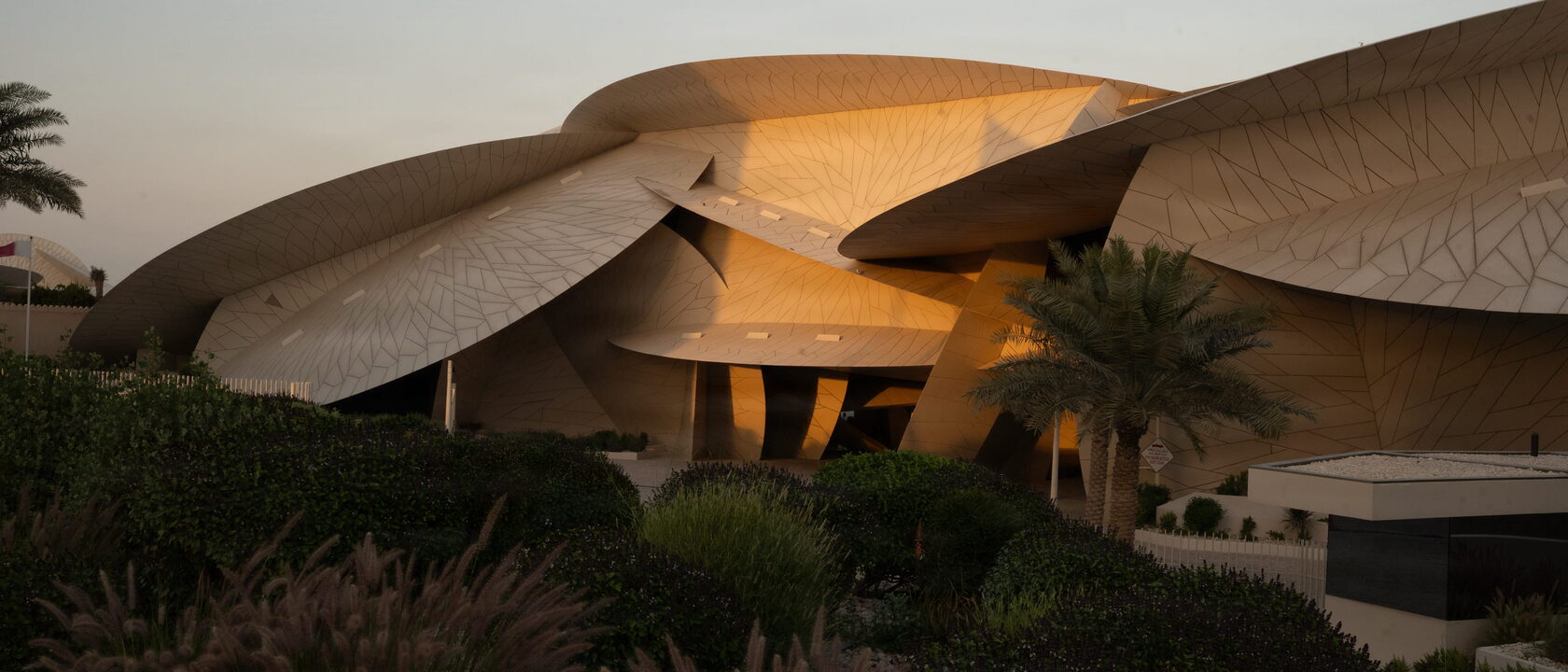 The Qatar National Museum, designed by Jean Nouvel and inspired by the desert rose, a crystal-like mineral formation found in the arid desert regions of Qatar.