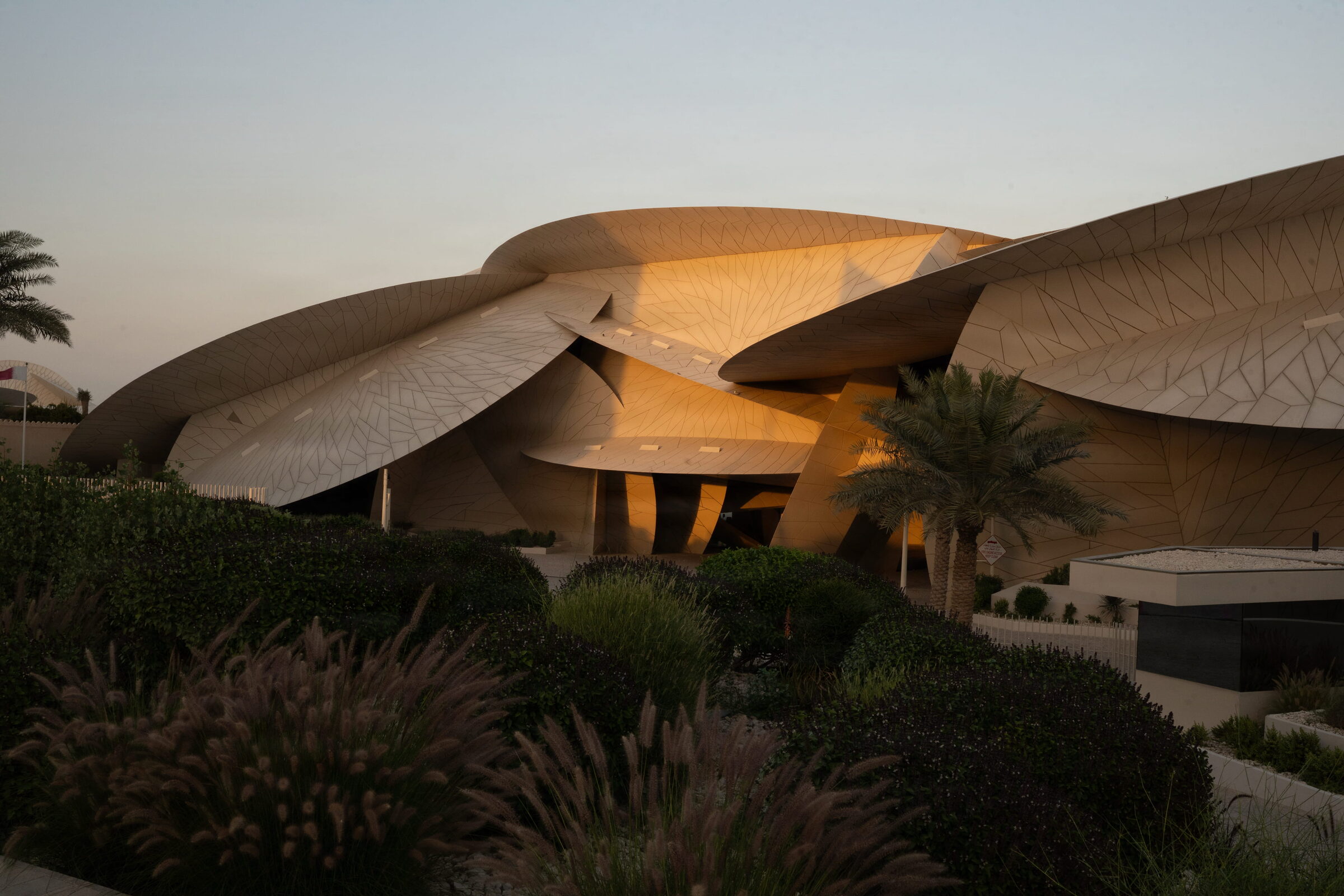 The Qatar National Museum, designed by Jean Nouvel and inspired by the desert rose, a crystal-like mineral formation found in the arid desert regions of Qatar.